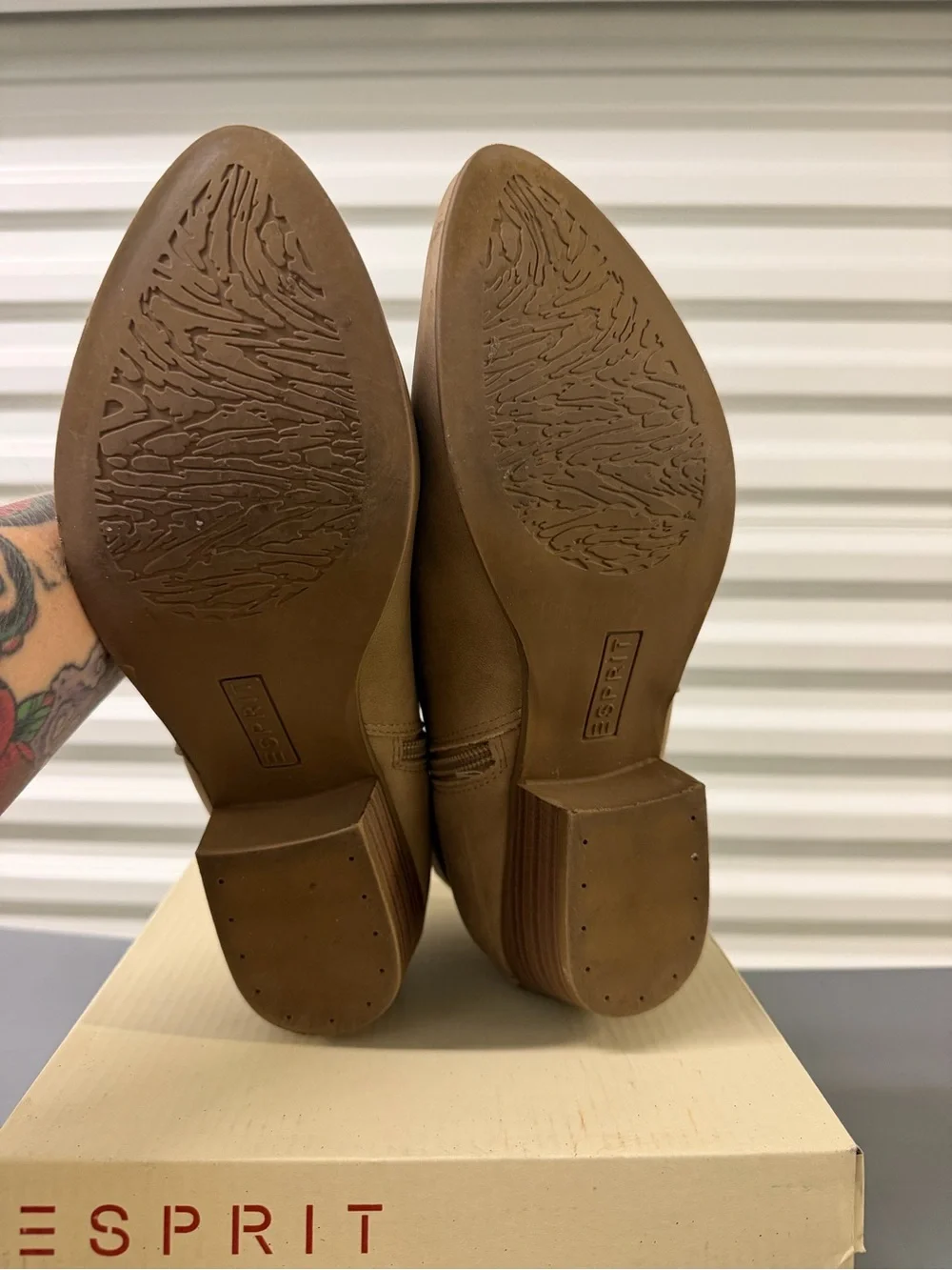 Esprit Tan Suede-Look Ankle Boots with Buckle